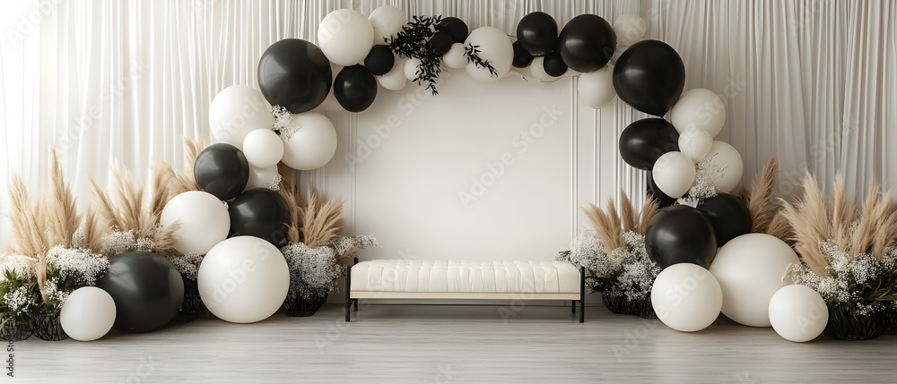 Poster a modern and minimalist backdrop featuring a stunning monochromatic design with geometric patterns n