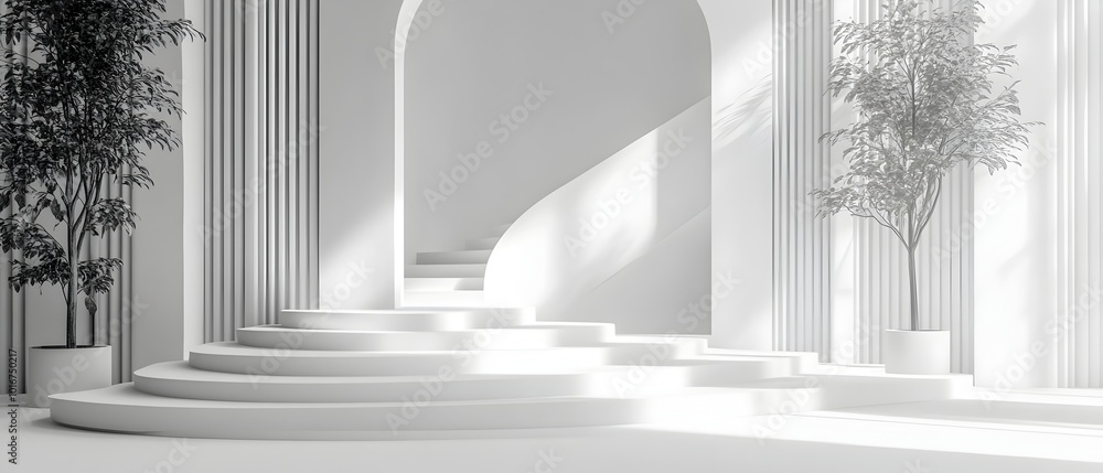 Poster sleek monochromatic backdrop featuring a modern architectural setting with clean lines soft gradient