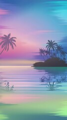 Obraz premium 4K Abstract Pastel Tropical Scene with Island, Sea, and Gradient Sky