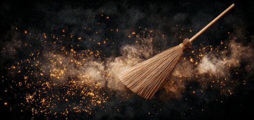 Enchanting Broom in Mystical Smoke - Whimsical Halloween Fantasy with Glowing Embers