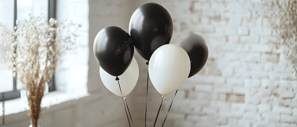 Aufkleber monochromatic balloon and streamer with elegant accents creating a minimalistic and sophisticated at