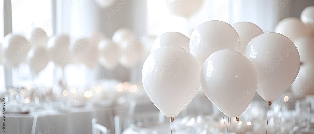 Poster refined and sophisticated monochromatic air balloons create a calming elegant atmosphere for special