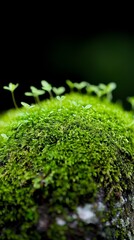  A tight shot of mossy terrain teeming with miniature green plants emerging from its upper layer
