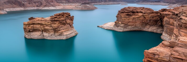 Three large bodies of water, each surrounded by rocks