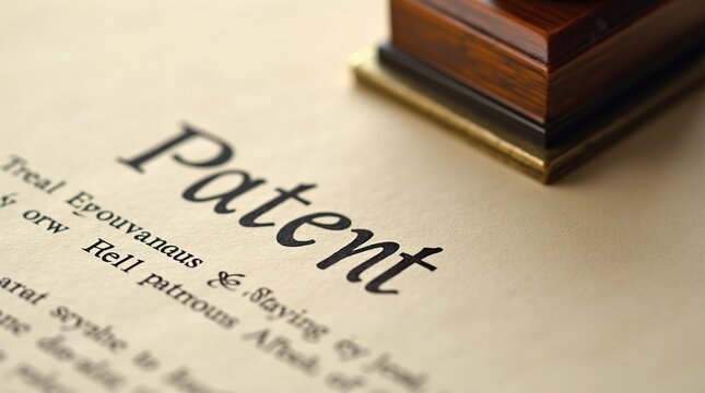 Patent document approval with square ink stamp close-up