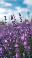 Fototapeta premium 4K Photo of a Lavender Field in Full Bloom with Blue Sky
