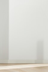 Minimalist interior space with light-colored wall and wooden floor.