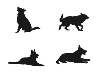 German Shepherd Silhouette Collection. German Shepherd dog - isolated vector. Black silhouette of a sitting German Shepherd. animal silhouette of a pet dog. silhouette vector art white background.