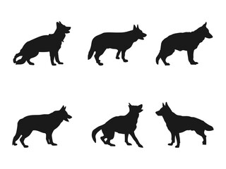 German Shepherd Silhouette Collection. German Shepherd dog - isolated vector. Black silhouette of a sitting German Shepherd. animal silhouette of a pet dog. silhouette vector art white background.