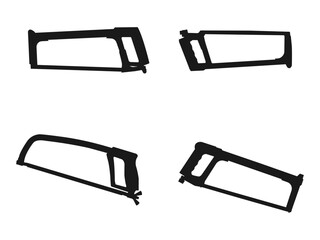 Hacksaw silhouette. Hacksaw flat icon. Black silhouette of hacksaws vector. Flat silhouette version. Coping saw. Metal working or metal processing. Hacksaw silhouette vector art white background.