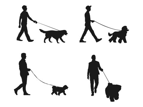 Man shaking hands golden retriever dog vector silhouette. dog trainer simple silhouette modern logo. set of animals and people. Dog lovers in the park. Vector silhouette of a dog on a white background