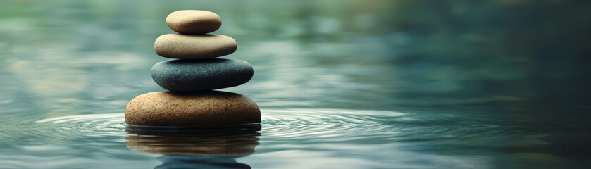 Stacked Stones in Calm Water  Zen Garden  Balance and Harmony