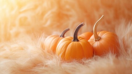 Pumpkin Decorations on Fluffy Background