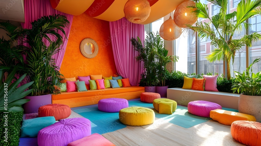 Aufkleber a vibrant and cheerful indoor space with a colorful backdrop lively decor and playful furnishings cr