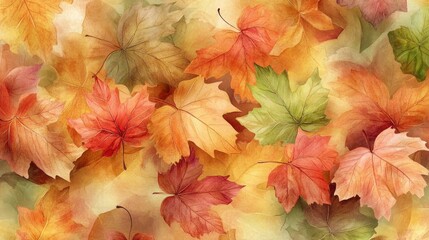 A colorful collection of autumn leaves scattered across a softly blurred background. The warm tones create a serene and inviting atmosphere. Perfect for seasonal decor and nature themes. AI