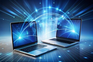 5G network connection between two laptops representing advanced technology