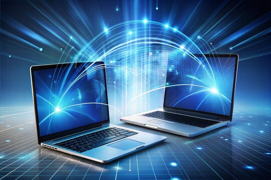 5G network connection between two laptops representing advanced technology