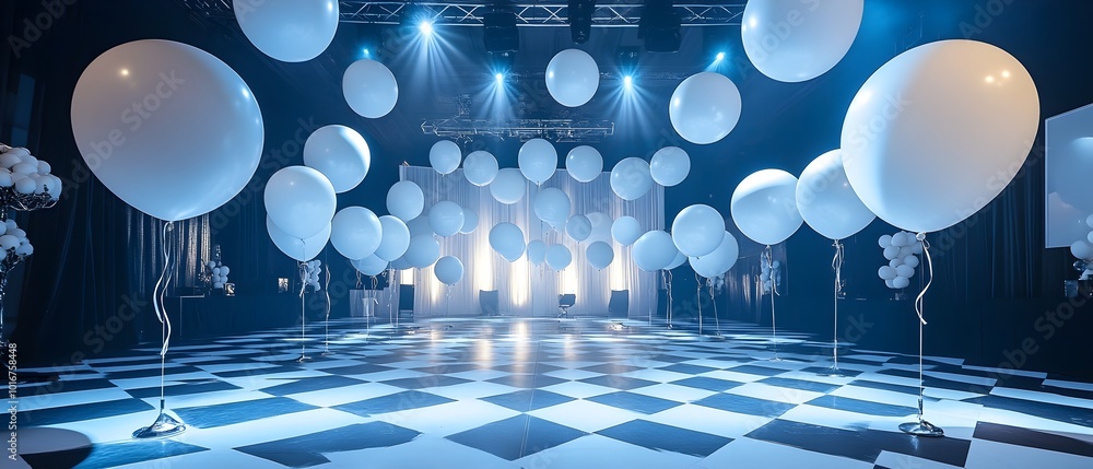 Aufkleber mesmerizing monochromatic balloon event featuring a stunning arrangement of air balloons in sleek ge