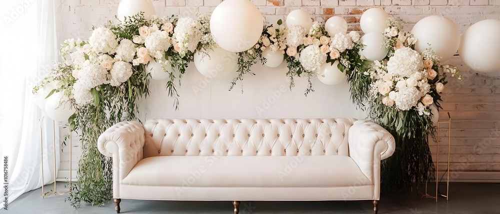 Aufkleber sophisticated monochromatic event backdrop featuring floral arrangements in vases creating a cohesiv
