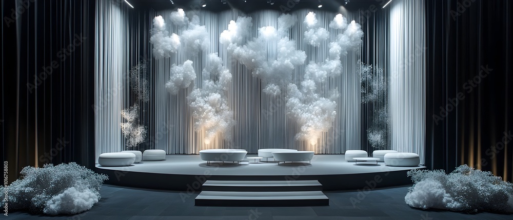 Poster monochromatic event backdrop with cohesive modern decor elements offering a sleek and sophisticated 