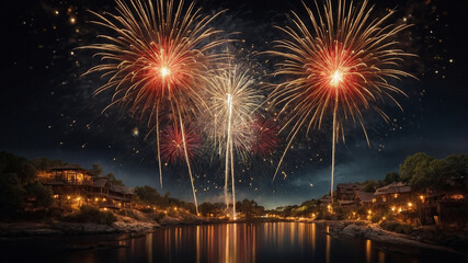 Vibrant display of colorful fireworks in night sky capturing stunning bursts and sparkling patterns.