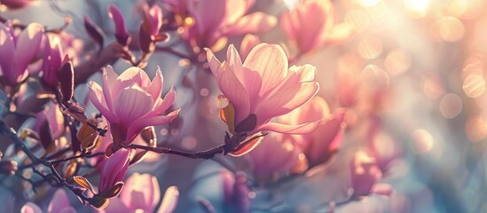 Obraz premium Pink Magnolia Blossoms in Springtime Nature