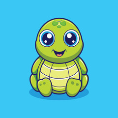 Obraz premium Cute Green Turtle Cartoon Vector Icon Illustration.
