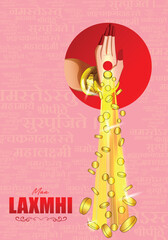 Fototapeta premium Goddess Lakshmi hands in Happy Dhanteras Diwali banner background 