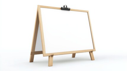 Wooden framed blank whiteboard easel on stand, isolated on white background. Perfect for teaching, office presentations, or creative projects.