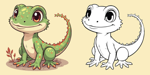 Cute Gecko Cartoon Coloring Page For Kids