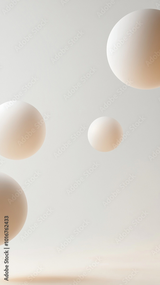 Aufkleber floating 3d spheres create serene and minimalistic atmosphere against neutral background, evoking se