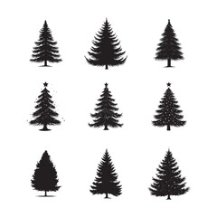 Fototapeta premium vector of black silhouette of Tinsel Tree