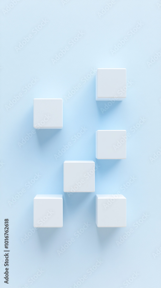 Poster Minimal 3D grid of cubes on plain background creates serene and modern aesthetic. arrangement of white cubes casts soft shadows, enhancing depth. Vertical 4K smartphone wallpaper