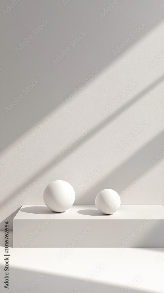 Fototapete Minimal 3D structures casting shadows on light surface create serene and modern aesthetic. simplicity of design evokes sense of calm and elegance. Vertical 4K smartphone wallpaper