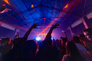 Audience silhouette on the concert background,