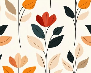 Geometric flower outlines in soft earthy tones, minimalist, repeating floral design