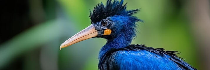 Fototapeta premium head black, beak yellow; background, a single green leaf