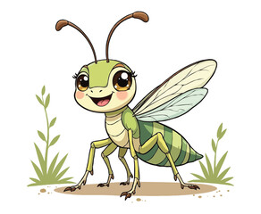 Cute Grasshopper Smile Cartoon Coloring Page For Kids