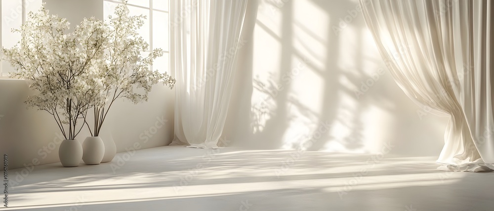 Poster elegant and serene monochromatic backdrop featuring soft lighting subtle textures and a minimalist d