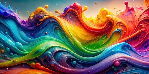 abstract colorful rainbow liquid wavy swirl background with iridescent paint splash
