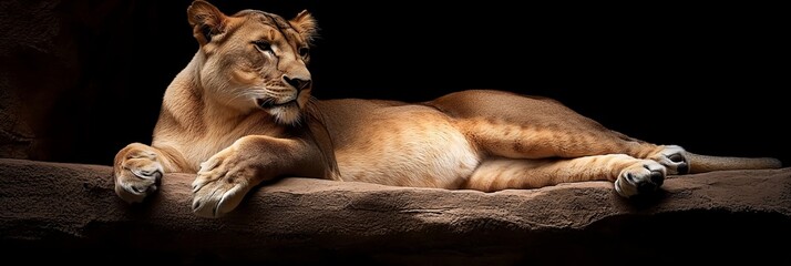  A close-up of a large animal resting on a rock, paws cradling its face