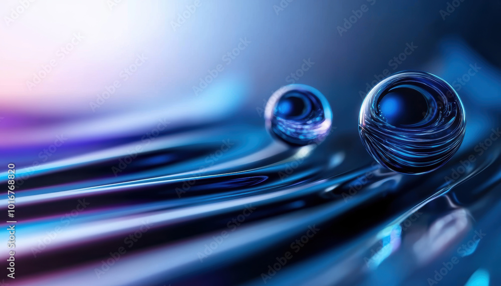 Aufkleber dynamic blue spheres on flowing waves create mesmerizing visual effect.