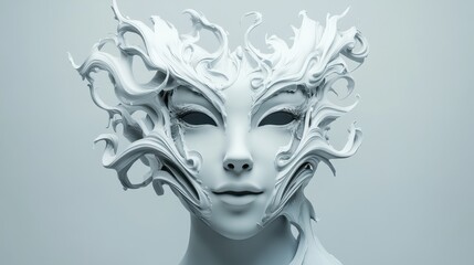 Abstract White Sculpture of a Woman's Face with Intricate Swirling Details