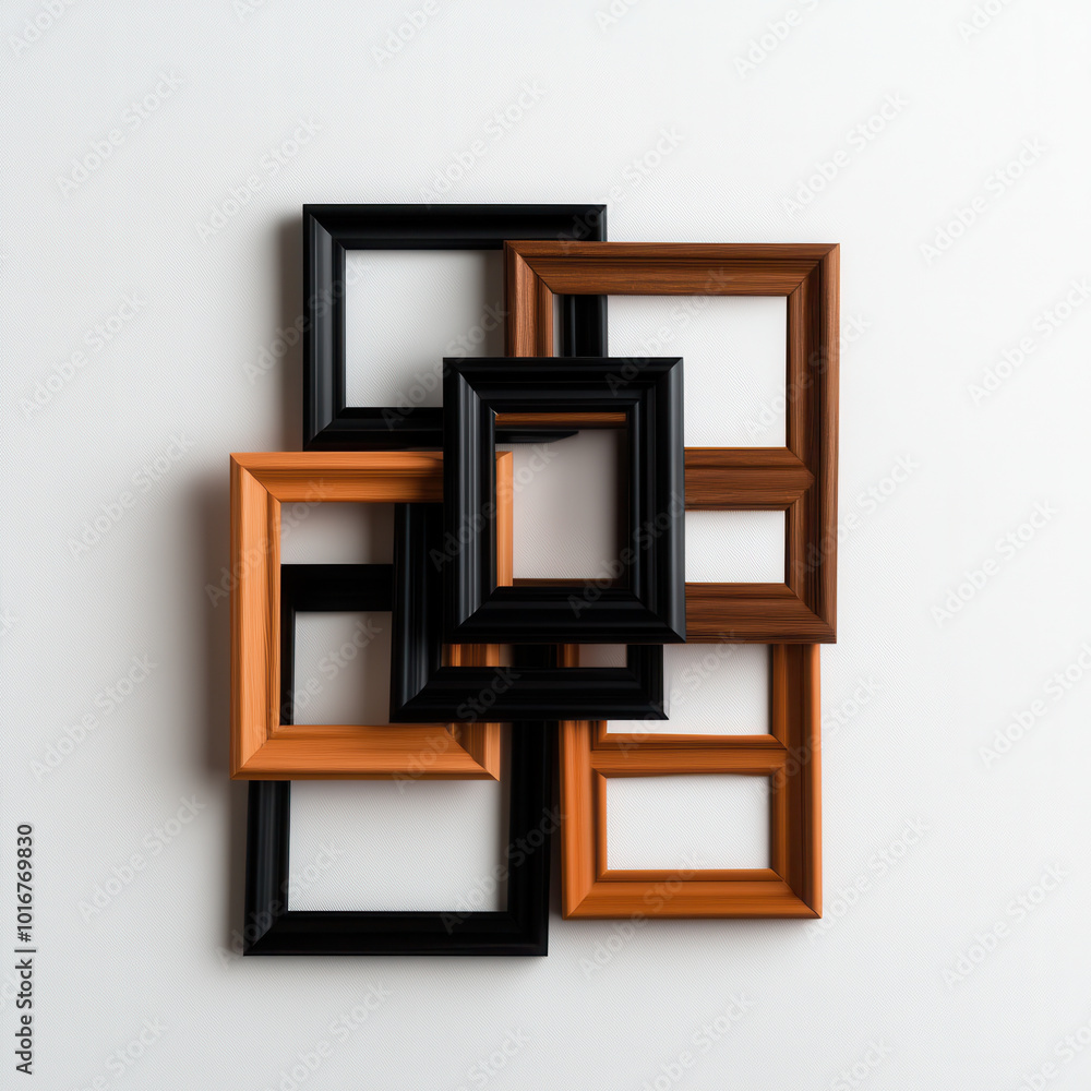 Poster framed artwork in various colors and styles arranged on white background creates visually appealing 