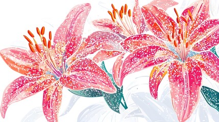 A vibrant illustration of pink lilies with delicate details and lush petals, showcasing their natural beauty and elegance.