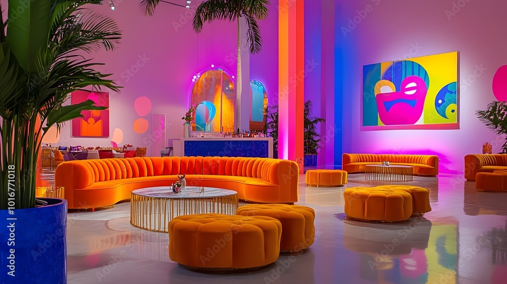 Aufkleber vibrant and playful party event featuring a colorful backdrop with bold hues playful details and mod