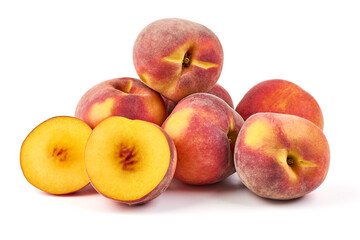 Isolated peach. One and a half peach or apricot fruit, isolated on white background.