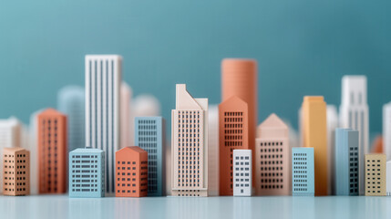 Obraz premium Miniature city model with colorful skyscrapers and buildings, showcasing urban design.