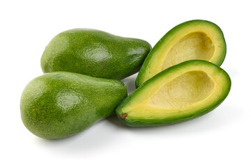 Cut in Half of fresh avocado isolated on white background.