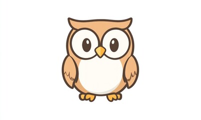 Obraz premium Cute cartoon owl with big eyes and a round body, isolated on white background.